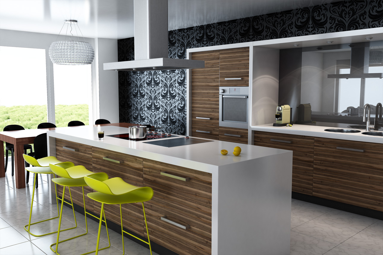  Những tủ bếp kiểu dáng gọn ghẽ, đường nét vuông vức, giản dị, đem lại nhiều hứng khởi cho không gian nội thất theo phong cách hiện đại.
