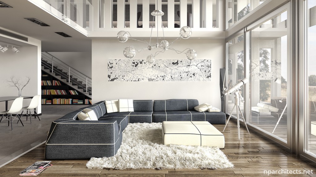 Phòng khách với gam màu sáng là một lựa chọn hợp lý làm toát lên sự sang trọng cho không gian. Điểm nhấn cho phòng khách là bộ sofa màu ghi đậm êm ái và ấm áp.
