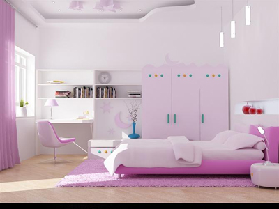 Các mảng màu hồng đậm và nhạt hòa quyện trong căn phòng của bé gái