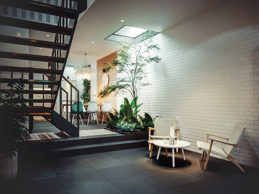 đá ốp giếng trời đẹp tối giản