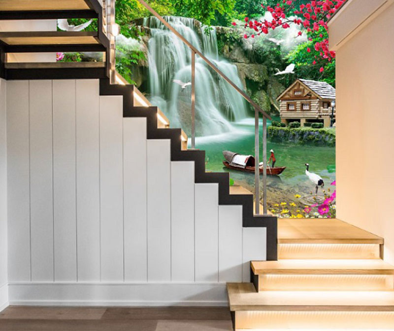 mẫu giấy dán tường cầu thang đẹp phong cảnh