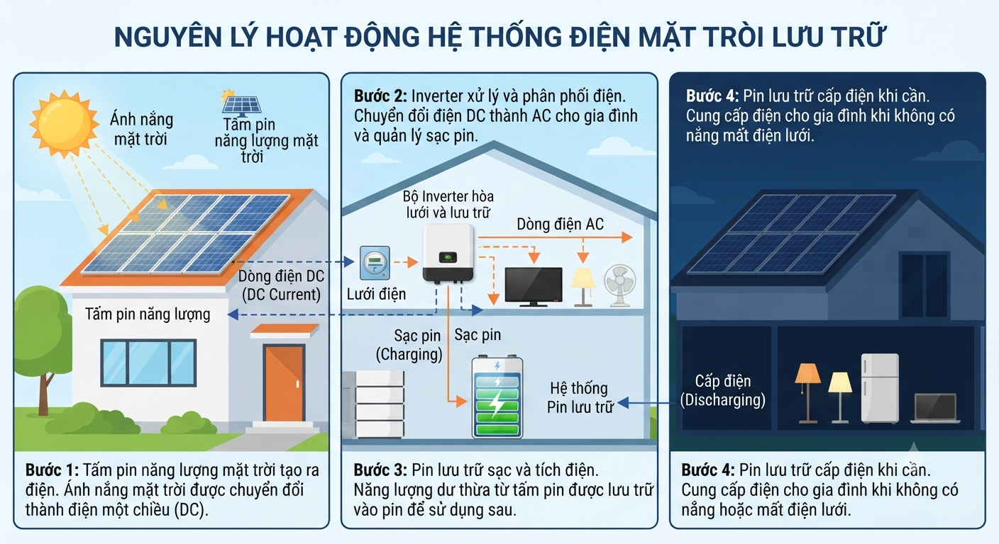 cách lưu trữ điện năng lượng mặt trời