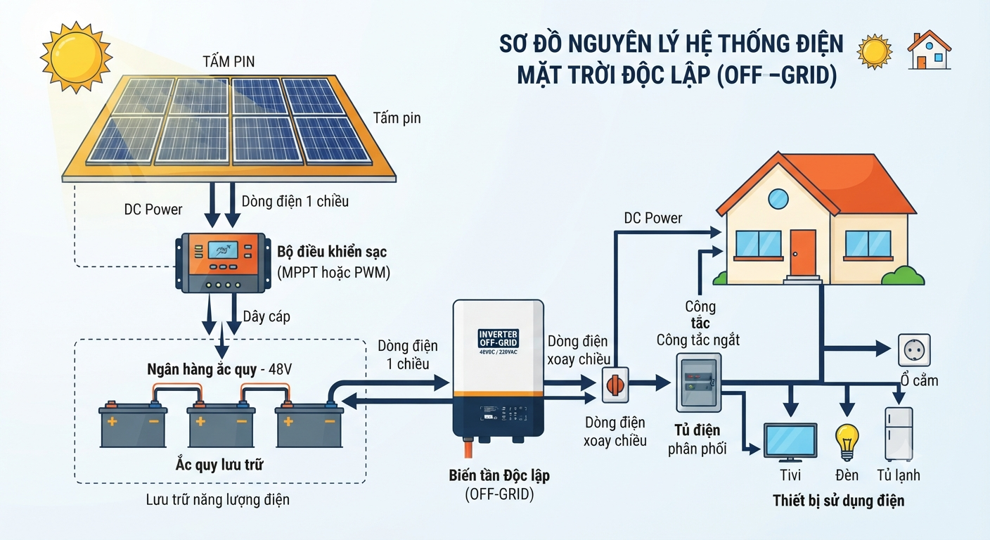 sơ đồ lắp đặt pin năng lượng mặt trời