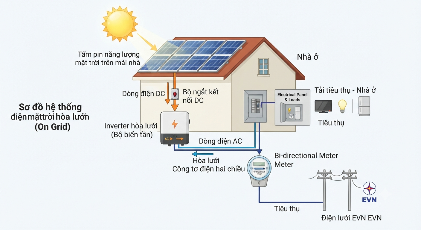 sơ đồ lắp đặt pin năng lượng mặt trời