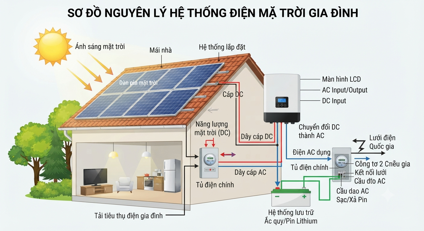 sơ đồ lắp đặt pin năng lượng mặt trời
